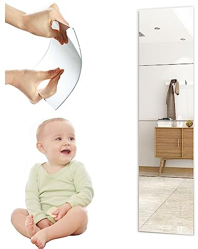 Ailelan Spiegelfolie Selbstklebend, 4 Stück Acryl Spiegelfolie Wandspiegel Ganzkörperspiegel 30x30cm, Klebespiegel Rahmenlose Spiegelfliesen Selbstklebend für Schlafzimmer, Wohnzimmer, Flurdekoration