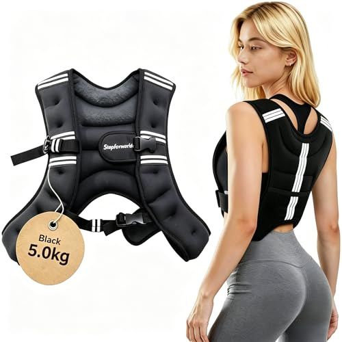 Stepfowarder Weighted Vest, 3kg/5kg Weight Vest with Reflective Stripe for Training Workout, Running, Fitness, Jogging, Cardio, Walking (5KG - Black)
