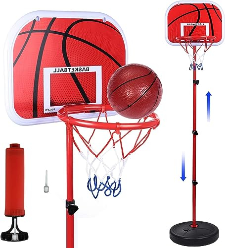 Onex Kids Basketball Hoop Outdoor & Indoor Adjustable [63-120cm], Portable Iron Hoop with Basket ball, board & Stand for toodlers