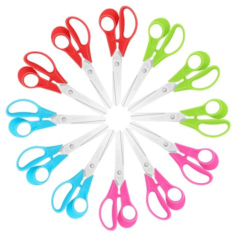 Uaugulft Kinderschere, Sicherheitsschere für Kinder mit stumpfen Edelstahl-Klingen und ergonomischem Griff, ideal für Schule und Klassenzimmer, mehrere Farben, 12,7 cm, 12 Stück