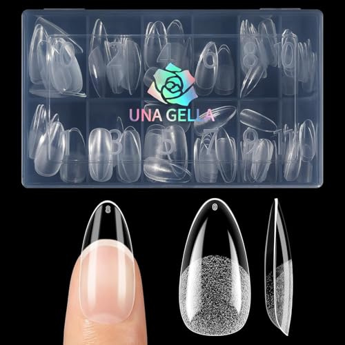 UNA GELLA Capsule Américaine Ongle Amande Moyenne, 120 PCS 12 Tailles Full Cover Capsules Ongles, Soft Gel Claires, Press-On pour DIY et Salon