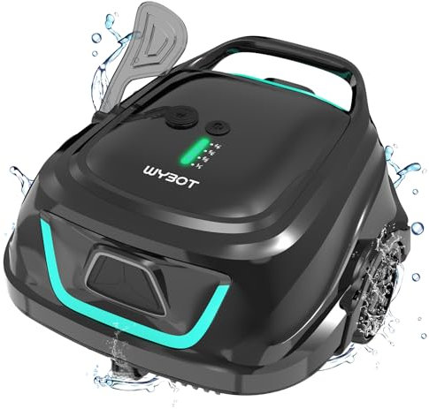 Aspirapolvere per piscina senza fili WYBOT A1 con doppi filtri, robot pulitore per piscine dura 120 minuti, ricarica rapida 2,5 ore, indicatori LED, ideale per piscine fuori terra a fondo piatto, nero
