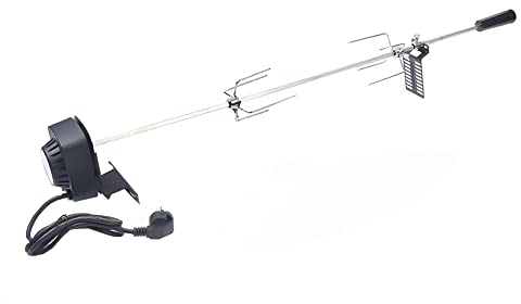 TAPMING Universal Grillspieße Set mit Motor Fleischgabel Holzkohlegrills Verstellbarer Ständer Griffstück und Motor Elektrischer Drehspieß für Hähnchen & Spanferkel