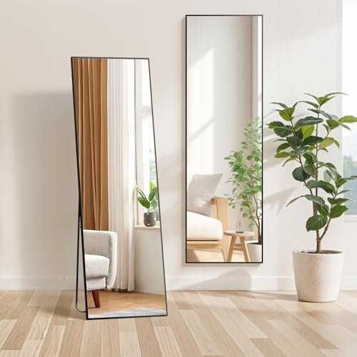 Warmiehomy Ganzkörperspiegel Standspiegel 160x50cm, Groß Wandspiegel mit Metallrahmen zum Aufhängen, Explosionssicher Ankleidespiegel mit Ständer, Bodenspiegel für Schlafzimmer Wohnzimmer Flur Eingang