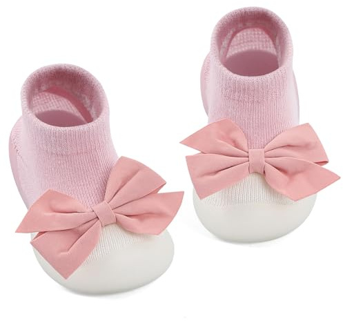 MK MATT KEELY Baby Girl Shoes with Bow Toddlers Sock Shoes Baby Barefoot Trainers Anti Slip Pre Walkers Shoes,Pink,12-18 Months