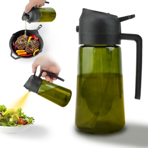 QZDAFFIC Oil Spray Bottle 470ML with Lightproof Glass, 2 in 1 Olive Oil Dispenser Bottle for Kitchen Gadgets, Lemon Juice Pourer Vinegar Sprayer for Cooking Air Fryer BBQ Salad (Black)