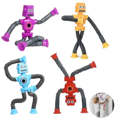 4 Pcs Telescopic Suction Cup Robot Toy, Robot Pop Tubes Toys, Decompress Educational Sensory Toys, Novel Funny Kids Suction Cup Toy, For Kids & Adult
