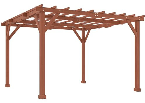 Outsunny 3.3 x 3.3 m Wooden Pergola Kit, Graden Pergola Gazebo Grape Trellis with Stable Structure for Climbing Vines, Flowers