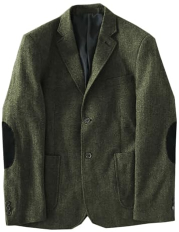 Stillluxury Giacca da uomo marrone con toppa a gomito in tweed blazer sportivo monopetto con risvolto dentellato giacca vintage per gli uomini, 4XL