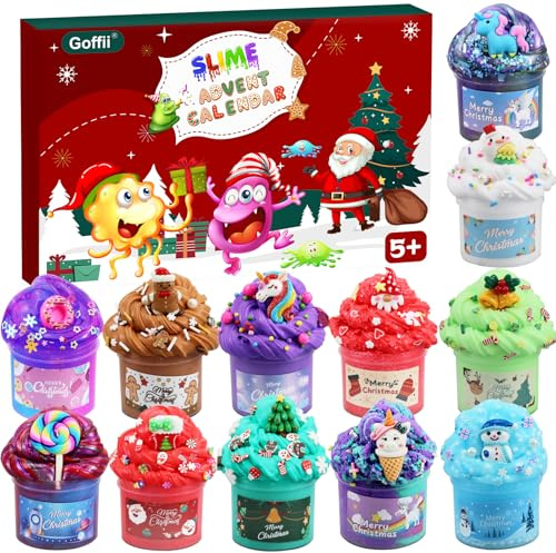 Goffii Slime Advent Calendar 2025, Christmas Countdown Calendar 24 Days, Butter and Crystal Slime with Accessories, Christmas Surprise Gift for Kids, Teenagers, Boys and Girls