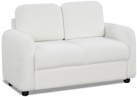 HONEY JOY Toddler Couch, Children Loveseat Sofa Armchair w/Wooden Frame, Teddy Fleece, Flexible Seating for Daycare, Preschool, Playroom, Upholstered Reading Couch, Kids Chair for Boys Girls (White)