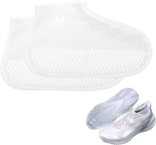 1 Pair Reusable Silicone Shoe Covers UK 2.5-6.5 Waterproof Shoe Covers for Men Women Transparent Anti Slip Overshoes Suitable for Outdoor Cycling, Camping and Hiking in Rainy Day
