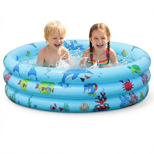 Plaskbassäng, barnpool, babypool, 120 cm, barn, uppställningspool, uppblåsbar babypool, rund pool, barnpool med uppblåsbar säkerhetsbotten med gratis luftpump