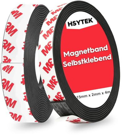 HSYTEK Lot de 2 Rouleaux Bande Magnétique Autocollante, 15 x 2 mm Bandes Magnétiques Adhésive, Avec adhésif puissant, Pour la découpe, convient pour la cuisine, l'école et le bureau Bricolage