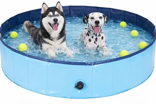 Hundpool Ø 80 cm för hundar och djur – med reptåligt PVC-golv – snabb tömning och halkskydd – ingen luftpump krävs – perfekt för husdjur – hundplaskdamm och hundbadkar