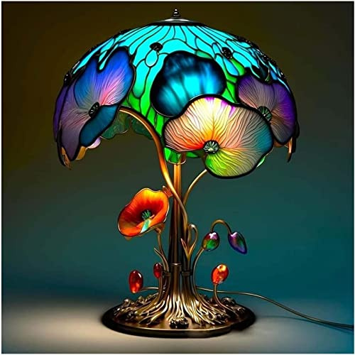 Lampada da tavolo in vetro colorato, lampada da comodino decorativa vintage, design artistico a fungo per un'atmosfera da sogno