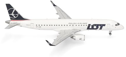 Herpa modellflygplan LOT Polish Airlines Embraer E190, miniatyr i skala 1:200, samlarobjekt, modell med ställ, plast