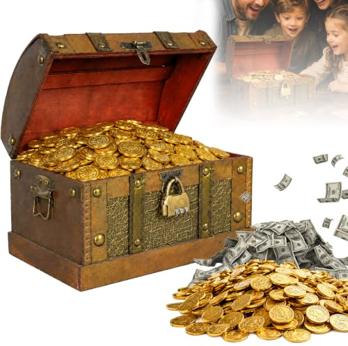 Forbabe Grand coffre au trésor vintage en bois avec serrure à combinaison - 23 x 16 x 16 cm - Coffre au trésor en bois - Coffre au trésor pour enfants - Pour le rangement d'anniversaire des enfants