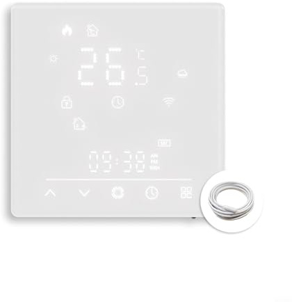 Termostato WiFi para calefacción de suelo eléctrico, controlador inteligente de temperatura con integración de aplicación Tuya, estación meteorológica integrada, pantalla táctil (GB)