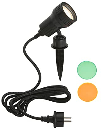 BRILONER Leuchten - Lampe d'extérieur, lampe d'allée, LED GU10 3W 250lm, incl. filtre de couleur orange, vert, tête pivotante et orientable, incl. câble d'alimentation de 2,0m, IP44, noir