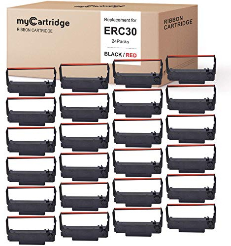 myCartridge 24 Pack ERC30 ERC-30 ERC 30 34 38 B/R Compatible with Ribbon Cartridge Used with Epson ERC30/ERC34/ERC38,TM-U220,Bixolon GRC-220BR,M188B,BTP-M300 Printer (Black and Red)