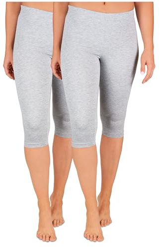 SES Capri-leggings för kvinnor, 2-pack av bomull/ogenomskinliga damleggings med capri-leggings i bomull, 3/4 långa damleggings med perfekt passform, Ljunggrå, 48/50 SE