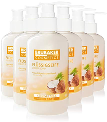 BRUBAKER Cosmetics - Savon Liquide - Noix de Coco - Pour des Mains Hygiéniquement Propres - Formule Extra Douce et Hydrate - (Lot de 6 x 240 ml)