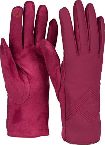 styleBREAKER Damen Touchscreen Handschuhe mit Zick-Zack Stepp und Fleece Futter, warme Fingerhandschuhe, Winter 09010033, Farbe:Bordeaux-Rot