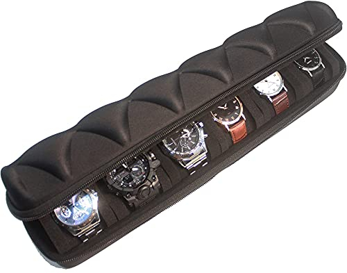 Homes Uhrenrollen-Reiseetui für 6 Uhren, Aufbewahrungs-Organizer und Display mit innovativem Uhrenkissen, passend für große bis zu 60 mm große Uhren (schwarz, 6 Steckfächer)