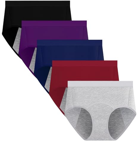 Yintry Mutandine per Il Ciclo mestruale da Donna Intimo a Tenuta stagna in Cotone Pantaloni di Protezione dal Flusso Pesante Slip Traspiranti Confezione da 5 (L, Stile)