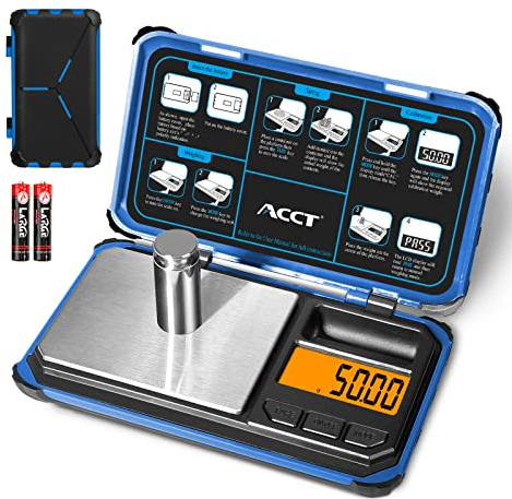 ACCT Präzisions-Taschenwaage, 200 g x 0,01 g, Schmuck-Grammwaage, LCD-Display, Umrechnung mit einem Klick, 6 Einheiten, Mini-Waage für Lebensmittel/Pulver/Kräuter/Münzen (inkl. Batterie)
