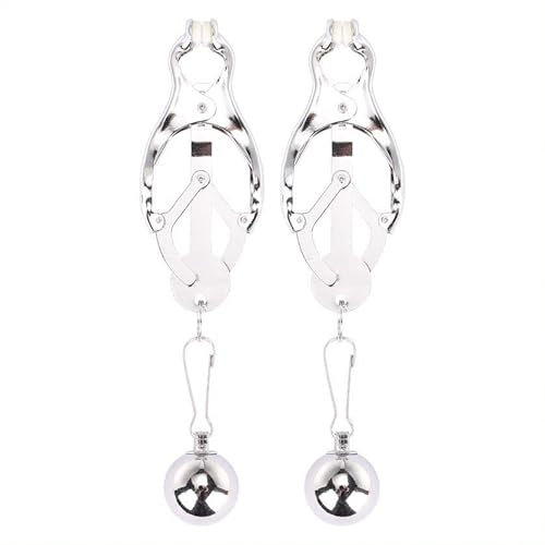 Me You Us - Clover Steel Weighted Nipple Clamp with Rubber-Coated Ends, Silver | Adjustable Pressure BDSM Nipple Clamps for Sensation Play & Pleasure