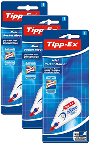 Tipp-Ex Mini Pocket Mouse Korrekturroller, Korrekturband 6m x 5mm, Ideal für das Home Office, die Schule oder das Büro - 3er Pack