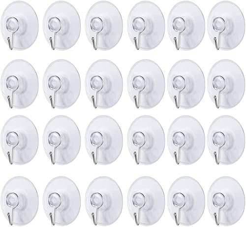24pc 4cm Christmas Light Hooks Suckers - Clear Plastic Suction Cup Hooks for Glass Windows, Bathroom, Wall & Shower Towel