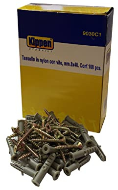 Kippen 9030C1 - Confezione da 100 Tasselli in Nylon con Viti. Misura 8x40 mm.
