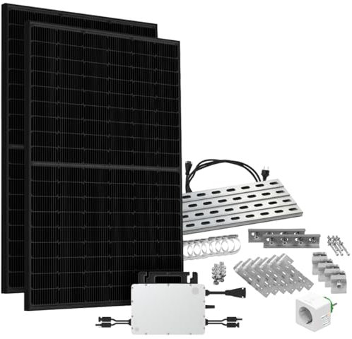 Offgridtec Solar-Direct 860W HMS-800W-2T Balkonkraftwerk Bifazial Full Black Schukosteckdose - 5m - Montageset für Balkongeländer