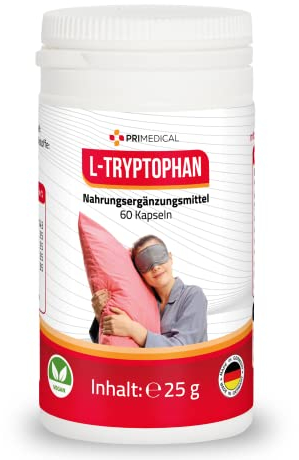L-TRYPTOPHAN KAPSELN vegan mit 300mg je Kapsel und mit Vitamin B6, B12, B2, B1 und Folsäure, 2-Monats-Pack, glutenfrei laktosefrei Primedical 1 x 60 Kapseln