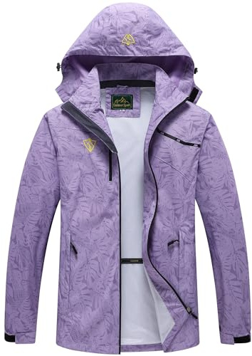 GIISAM Wasserdichte Regenjacke für Damen, leicht, winddicht, durchgehender Reißverschluss, verstaubarer Herbst-Regenmantel, Windbreaker mit Kapuze, Mp-lila, XX-Large