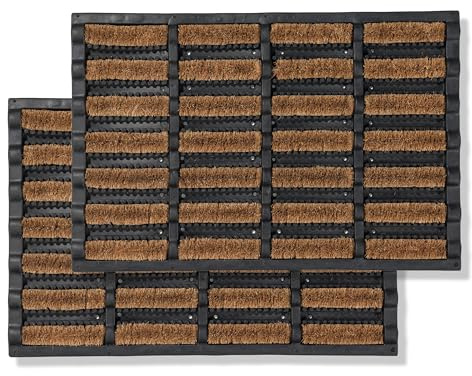 Carpido Paillasson antidérapant - Tapis de Porte en Caoutchouc & Coco - Lignes 40x60 cm Lot de 2 - Résistant aux intempéries et Robuste