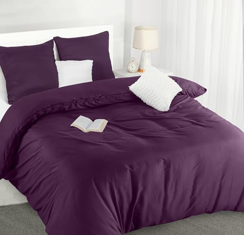 Utopia Bedding Bettwäsche 200x200 Set - Mikrofaser Bettbezug 200x200 cm + 2 Kissenbezüge 80x80 cm - Lila