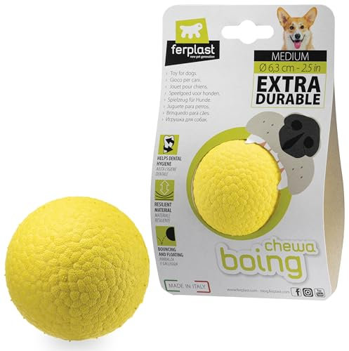 Ferplast Hunde Spielzeug, Hundeball, aus strapazierfähigem, ungiftigem, bissfestem Material, für die Zahnhygiene des Hundes, Springt und Schwimmt, CHEWA Boing Mittelgroße Hundespielzeug Ball, Gelb