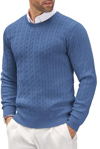 COOFANDY Jersey de Cuello Redondo para Hombre Ligero Informal y de Punto Fino con Diseño Texturizado Bleu L