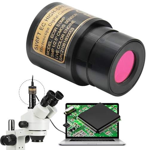 SWIFT EC5R 5MP Microscope Digital Eyepiece Camera, High-Speed Live Display, Color Photo and Video, Back-Illuminated Sensor, USB 2.0, Windows & Mac OS Compatible