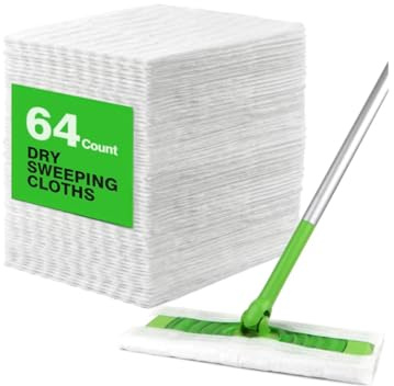 Ryichliho 64 paños de limpieza en seco, compatibles con Swiffer Sweeper, recambios de plumero desechables, almohadillas para fregar y limpiar el suelo para una limpieza rápida y fácil
