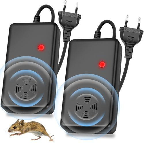 babikeen 2 Stück Marderschreck mit LED Blitzlicht, Marderabwehr mit Stecker Anwendungsbereich ca. 40-50m², Marderfalle Marder Ultraschall für Dachboden, Scheune, Garage, Keller