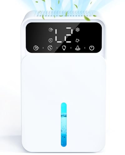 Deshumidificador Eléctrico 1500ML, Apagado Automático, Luz de 7 Colores, Portátil, Temporizador, Deshielo Automático, Modo de Sueño Ultra Silencioso, Deshumidificador para Baño, Dormitorio, Blanco