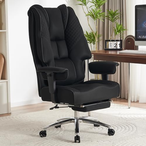 EXCEBET Fauteuil de Bureau Ergonomique Filet 180kg - Chaise Direction Grande Taille, Siège Ordinateur avec Assise Ressorts 14cm, Haut Dossier Respirant, Support Lombaire & Assise Large (Noire)