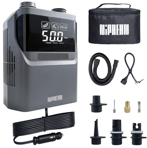 Niphean Paddle Board Electric Pump 50 PSI Air Pump with Dual Stage Auto Inflation & Deflation, 12V DC Car Connector Portable SUP Pump for Stand Up Paddle Board, Kayak, Boats, Tent and Tires