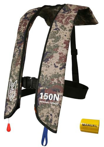 Inflatable Life-Jacket for Adults| Life-Vest Inflation-PFD with Whistle| Automatic & Manual Lightweight Supports up to 300 lbs for Kayaking Fishing Boating (WoodlandCamouflage-Color)
