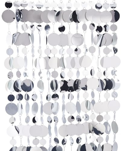CREATCABIN 20 Guirlande Perles à Sequins Argentées pour Rideau Porte Perles Rondes et Scintillantes Idéale pour Décorer Une Porte Ou Une Fenêtre Une Chambre Une Maison Une Fête Un Mariage Ou Noël 1m